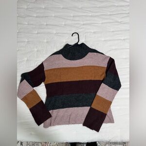 Express Women's Cowl Neck Sweater - Pink, Brown, and Gray Stripes